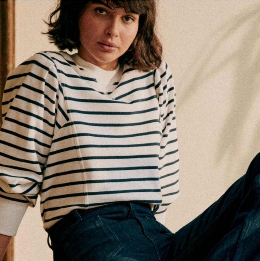 Sezane Alexa striped puff sleeve sweatshirt Small